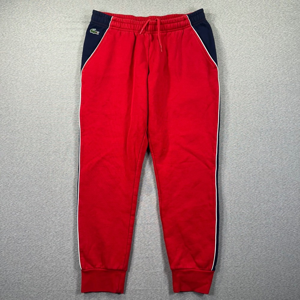 Lacoste Sport Fleece Jogger Mens M FR 4 Red Navy Blue Colorblock Track Pants
